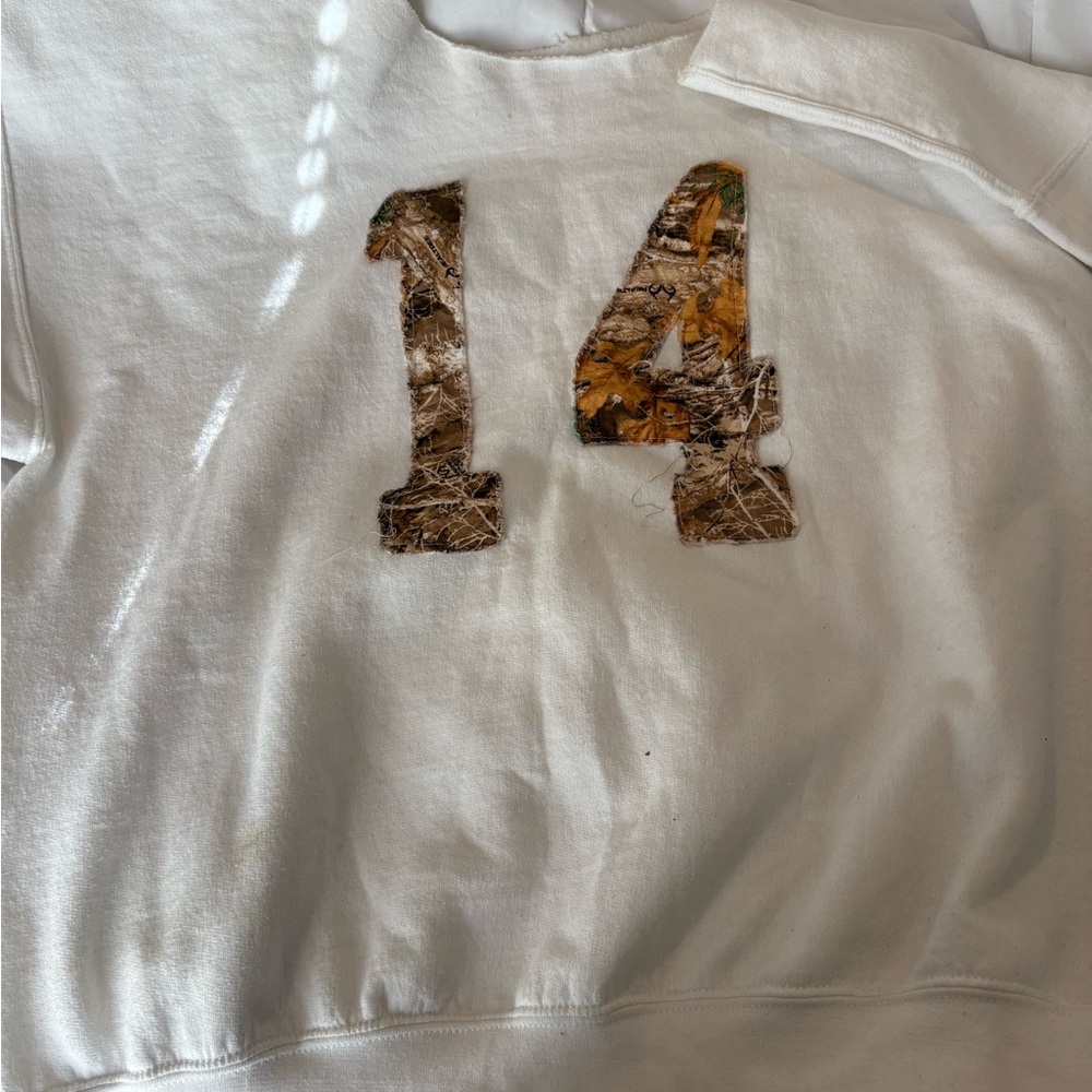 White Sweatshirt with Camouflage Number